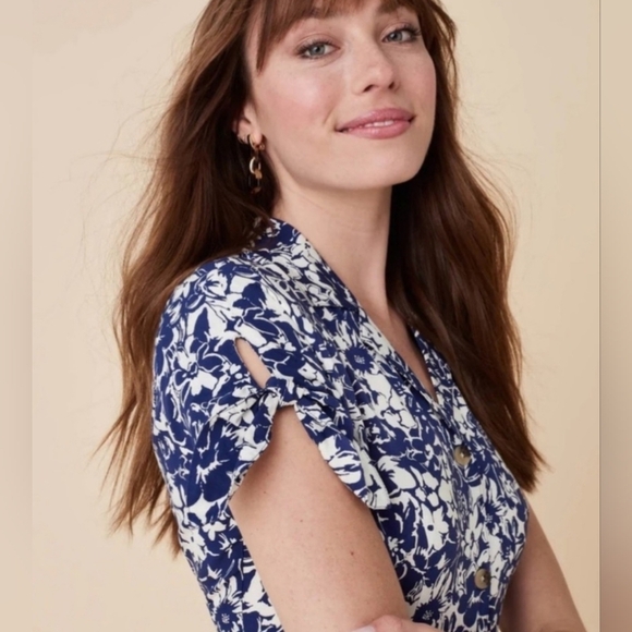 UNTUCKit for Her Camille Tie Sleeve Button Front Floral Print Dress Size 8 or M - Picture 2 of 10